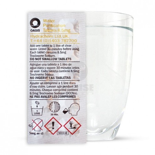 Víz fertőtlenítő tabletta - 10 db - 8.5 mg Troclosene sodium (Nátrium-diklór-izocianurát - DCCNa) 