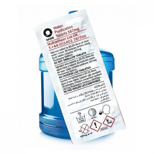 Víz fertőtlenítő tabletta - 20 liter vízhez - 167 mg Troclosene sodium (Nátrium-diklór-izocianurát - DCCNa) 
